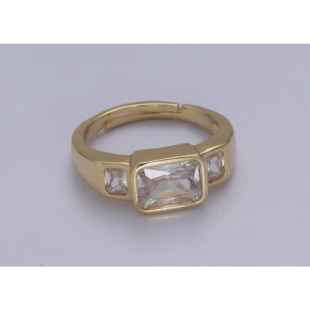 Big Square Cz Crystal Stone Gold Minimalist Stackable Ring Adjustable